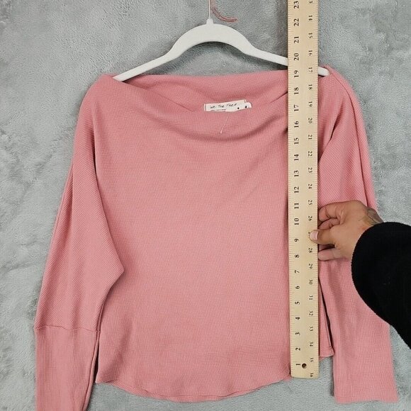 Free People Top Womens Size S Pink One Shoulder Boat Neck Waffle Knit Boho NWT - Picture 4 of 9